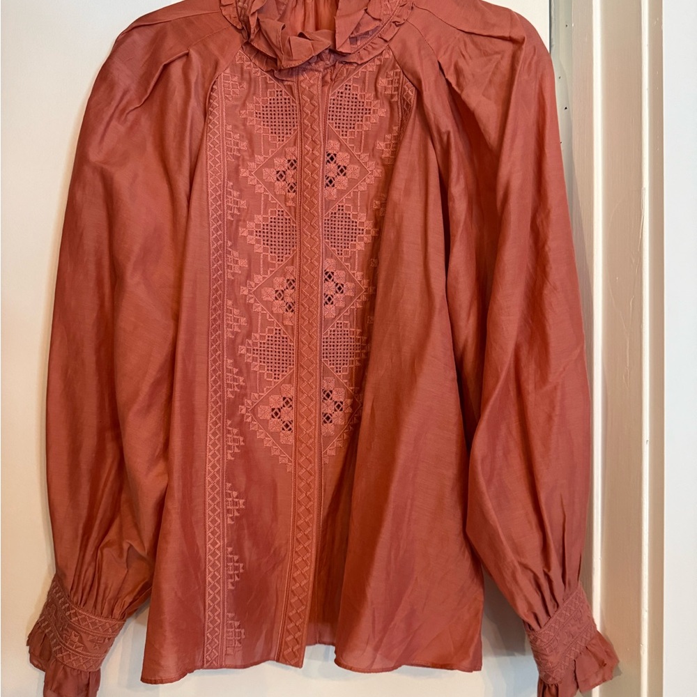 Kobi Halperin Terracotta Blouse with Lace Detail